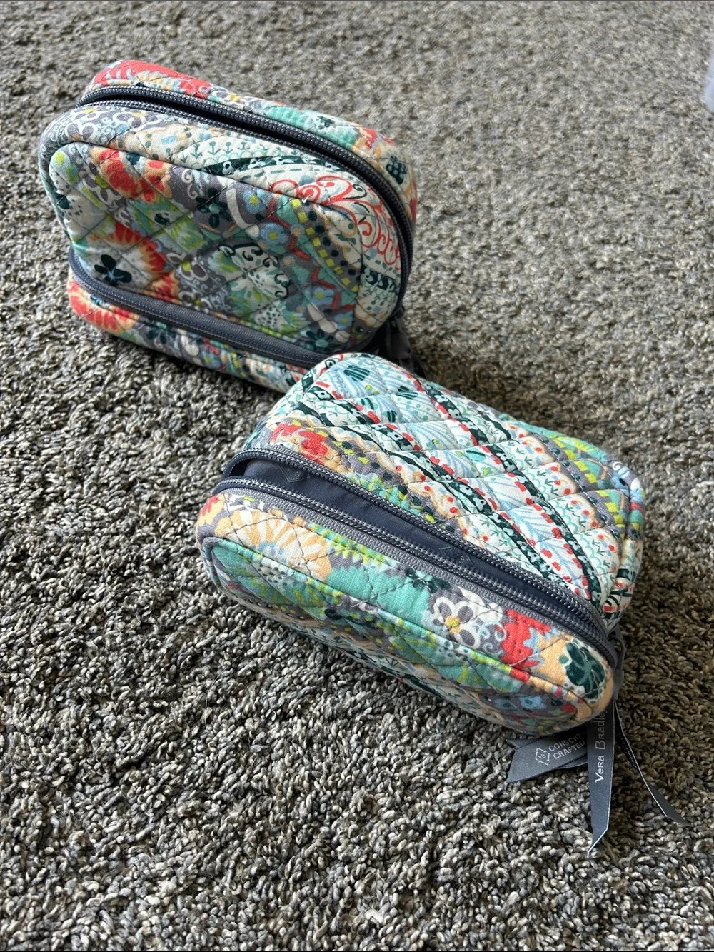 Vera Bradley Quilted Floral Patchwork Cosmetic Pouches in Teal, Coral, Yellow